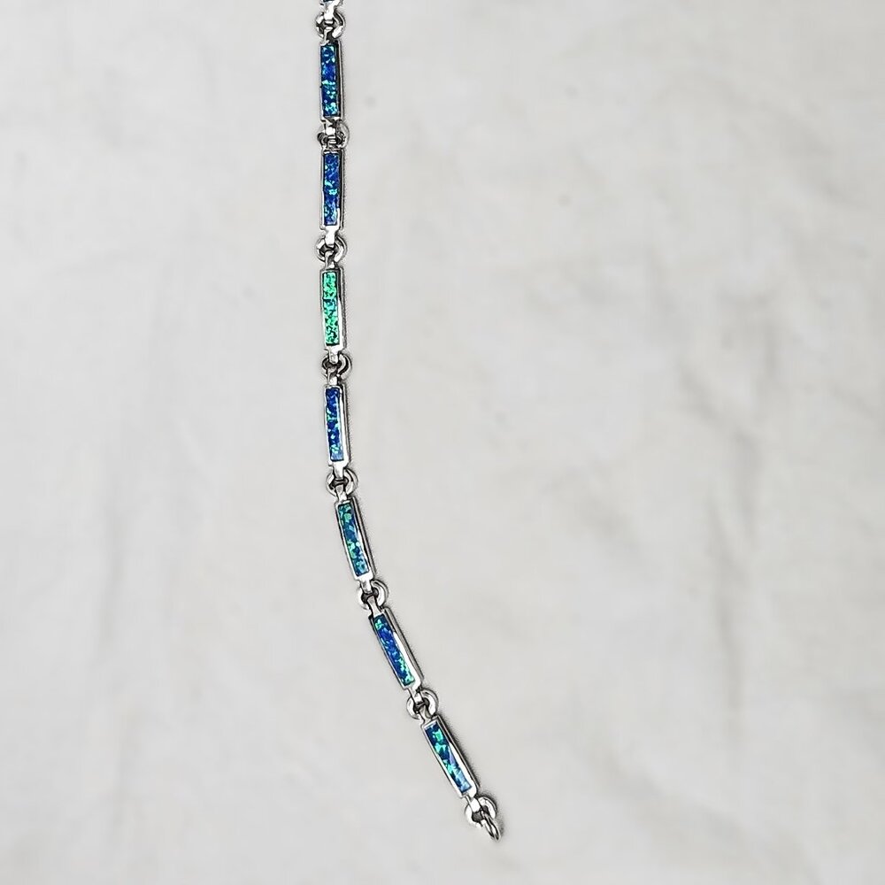 Iridescent Stone and Sterling Silver Bracelet
